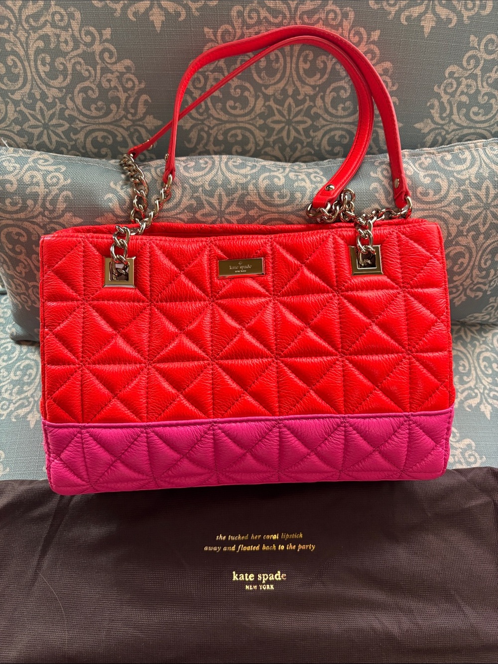 NWT kate spade Quilted Orange and Pink Leather Shoulder Bag